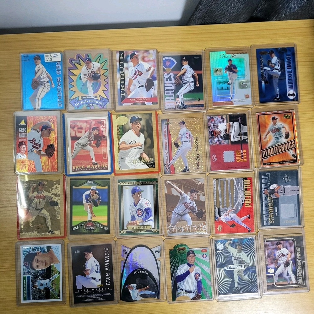 Greg Maddux Baseball Card Lot Bundle of 24 Pinnacle Topps Upper Class